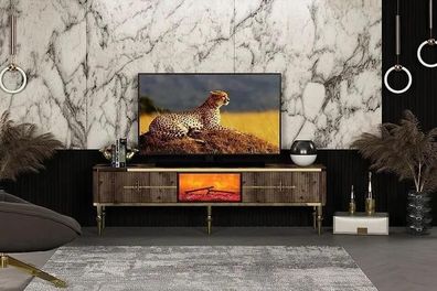 TV-Sideboard Wohnzimmer Luxuriöses dunkelbraunes MDF + Metall gold neu