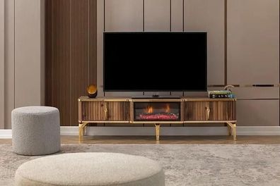 Luxuriöser Kaminsims TV-Tisch Wohnzimmer Lowboard Holz braun Sideboard