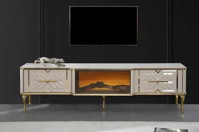Wohnzimmer Sideboard weiß + gold Kamin Luxus RTV Lowboard Exclusive