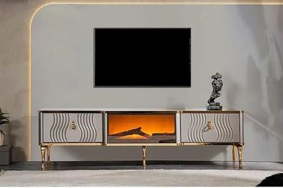 Weißes TV Sideboard goldene MDF Spanplatte + Metall Wohnzimmer TV Möbel