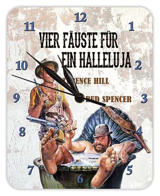 Bud Spencer & Terence Hill, VIER FÄUSTE - Wanduhr aus Blech 20 x 25 cm KUT01