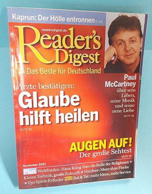 Monatsheft Reader`s Digest - November 2001 - Rarität