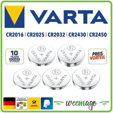 Varta Lithium Knopfzellen CR2025 | CR2430 l CR2032 l CR2450 l CR2016