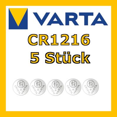 5x CR1216 Lithium Knopfzelle 3 Volt CR 1216 VARTA