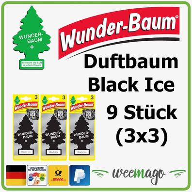 Wunderbaum | BLACK ICE | Auto Lufterfrischerer Duftbaum Camper | 3x3er | 9 Stück