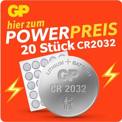 GP Battery | Lithium Knopfzelle Knopfbatterie | Bulkware | CR2032 | 20 Batterien