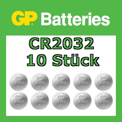 GP Battery | Lithium Knopfzelle Knopfbatterie | CR2032 | 10x Stück