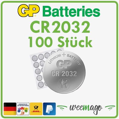 GP Battery | Lithium Knopfzelle Knopfbatterie | Bulkware | CR2032 | 100x Stück