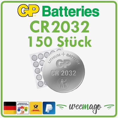 GP Battery | Lithium Knopfzelle Knopfbatterie | Bulkware | CR2032 | 150x Stück