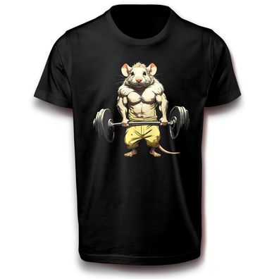 Nagetier Ratte Muskulöse Maus Fitness Fitnessstudio Gewichtheber Sport T-Shirt Fun