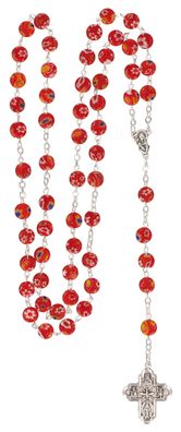 Rosenkranz gekettelt - mit rote Kunststoff-Perlen