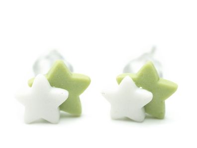 Sterne Ohrstecker Miniblings Stecker Stern Weihnachten grün weiß emailliert 6mm