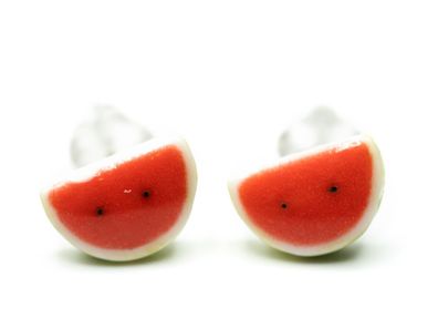 Wassermelone Ohrstecker Miniblings Melone Sommer Frucht halb emailliert 6mm