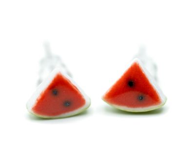 Wassermelone Ohrstecker Miniblings Melone Sommer Frucht viertel emailliert 6mm