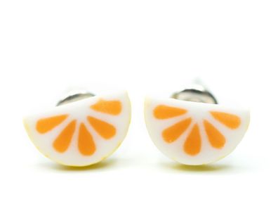 Orange Ohrstecker Miniblings Stecker Sommer Frucht Obst halb emailliert 6mm