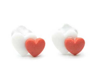 Herz Ohrstecker Miniblings Herzen Liebe Valentinstag weiß rot emailliert 6mm