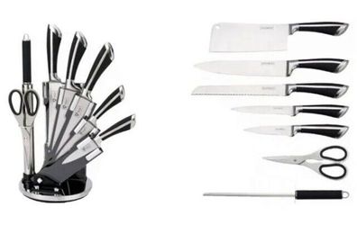 Messerset Edelstahl Küchenmesser 8 tlg Kochmesser Messer Messerblock Scwarz