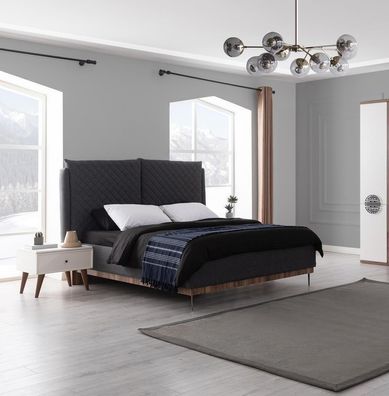 Graues Schlafzimmer Bett Designer Möbel Luxus Polsterbetten Holzgestell