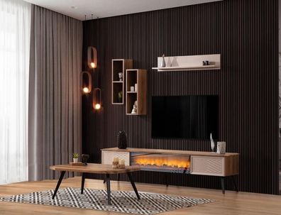 Stilvolle Wohnzimmer Wohnwand Designer RTV Holz Couchtisch 2x Regale