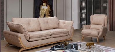 Beige Sitzgarnitur Luxus Sofas Designer Sofagarnitur 3 + 1 Sitzer Möbel