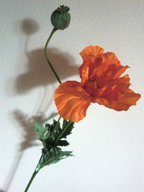 Mohn-Zweig künstlich mit 1 Blüte & 1 Knospe, Orange, 78 cm hoch