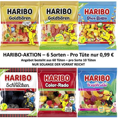 HARIBO AKTION - 60 Tüten - Preis pro Tüte 0,99 €
