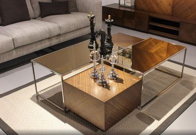 Luxus Couchtisch Wohnzimmermöbel Holz mit Glas Design Modern Neu