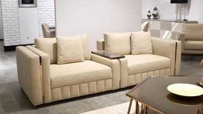 Modern Wohnzimmer Sofa Zweisitzer Beige Textil Polster Möbel Einrichtung Design