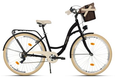 Milord Komfort Fahrrad Vintage Mit Korb Damenfahrrad, 28 Zoll, 21-Gang Shimano