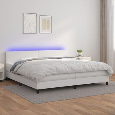 Boxspringbett mit Matratze & LED Weiß 200x200 cm Kunstleder (Farbe: Weiß)