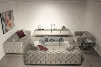 Wohnzimmer Möbel Set 6tlg Sofagarnitur 2x Dreisitzer Modern TV Stände