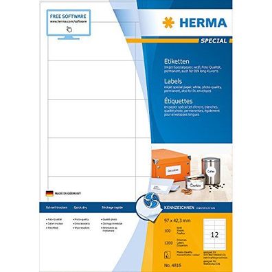 HERMA Inkjet-Etiketten Special, 97,0 x 42,3 mm, weiß