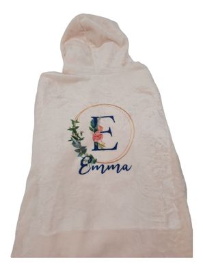 Bademantel mit Name "Emma" Monogramm im Blumenmuster, Rosa Größe S