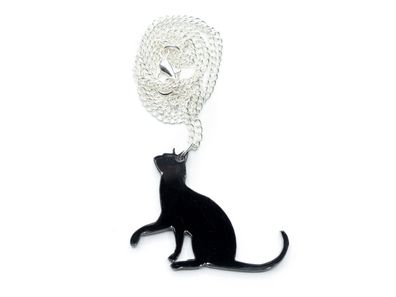 Katze Kette Halskette Miniblings 60cm Tier Acrylglas schwarz sitzend