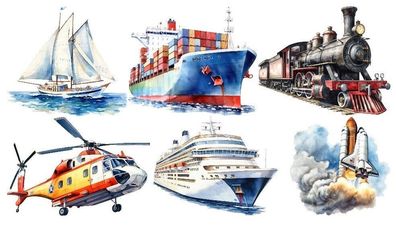 Bügelbild Bügelmotiv Fahrzeug Schiff Bus Helikopter Boot verschiedene Größen