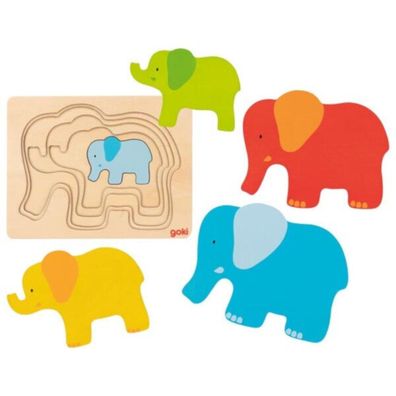 goki Schichtenpuzzle Elefant 5tlg. Holzspielzeug Holzspiel Holzpuzzle 57450 Neu