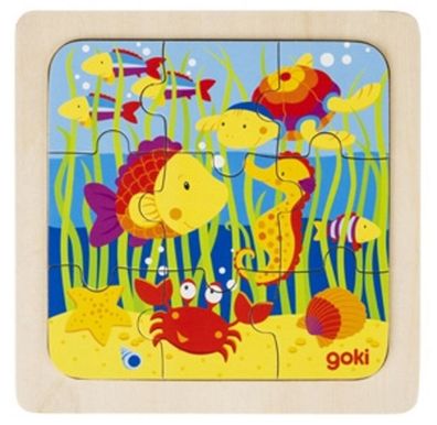 goki Einlege- Puzzle Unterwasserwelt Fische Holzpuzzle Holzspielzeug 57499 NEU