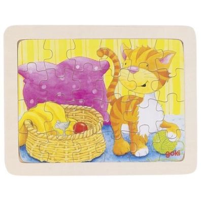 goki Einlege- Puzzle Tierkinder Katze Holzpuzzle Holzspielzeug 57807 Kinder NEU