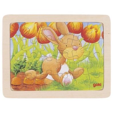 goki Einlege- Puzzle Tierkinder Hase Holzpuzzle Holzspielzeug 57807 NEU
