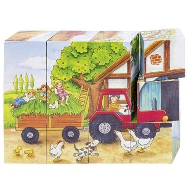 goki Würfelpuzzle Jahreszeiten auf dem Bauernhof 57839 Holz-Puzzle ab 3+ NEU