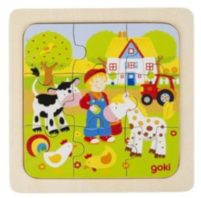 goki Einlege- Puzzle Auf dem Bauernhof Holzpuzzle Holzspielzeug 57499 NEU