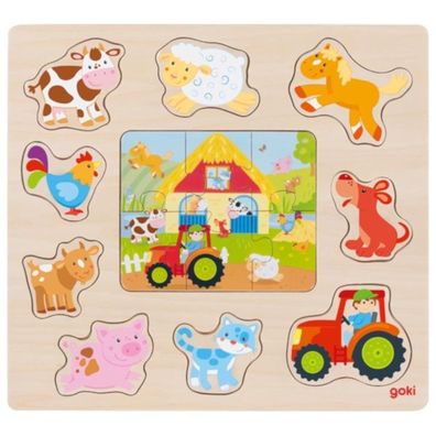 goki Einlegepuzzle Bauernhoftiere 15tlg. LernpuzzleHolzpuzzle Holzspielzeug 57371 NEU