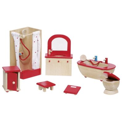 GOKI Puppenmöbel Badezimmer 7ltg aus Holz für Kinderpuppenhaus 51959 NEU