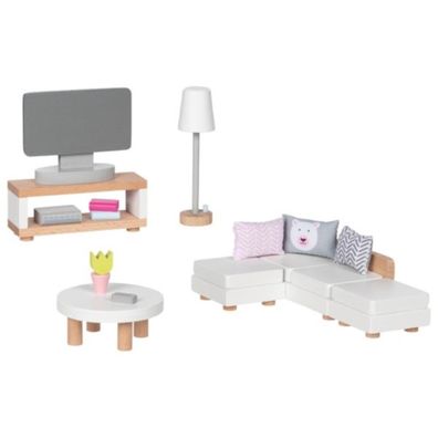 GOKI Puppenmöbel Style Wohnzimmer 15ltg aus Holz für Kinderpuppenhaus 51494 NEU