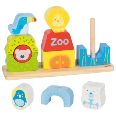 Goki Steck- und Stapelspiel Zoo aus Holz 12tlg. Holzspielzeug 58356