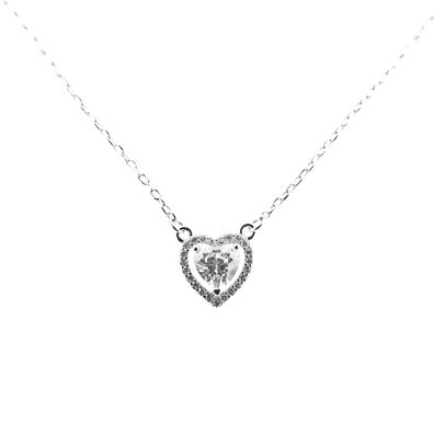 Einstellbare Damen Halskette aus Silber 925 Herz-Anhänger mit Steine ca. 40-45 cm