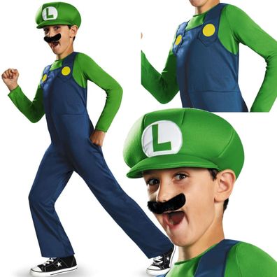 Nintendo Super Mario Brothers Luigi Classic Kostüm, All In One, Hut & Schnauzbart