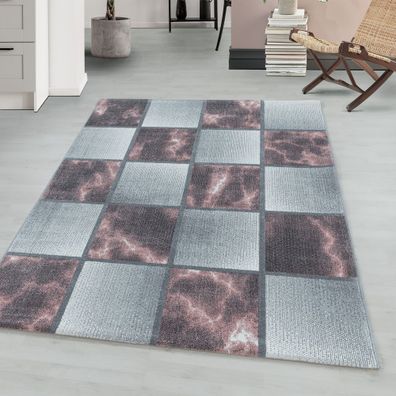 Kurzflor modern Teppich Wohnzimmerteppich Quadrat Muster Rechteckig ROSA
