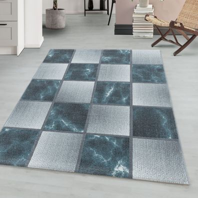 Kurzflor modern Teppich Wohnzimmerteppich Quadrat Muster Rechteckig BLAU