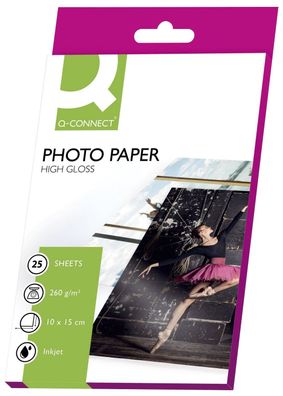 Q-Connect® KF01906 Inkjet-Photopapiere - 10x15 cm, hochglänzend, 260 g/ qm, 25 Blatt
